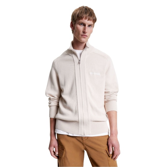 Tommy Hilfiger Cardigan Sweater Full Zip Beige Cream Off White Size Men's Small - Picture 1 of 12